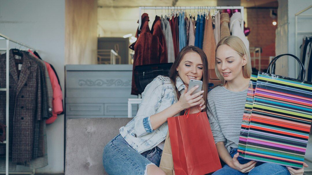 group of young friends shopping